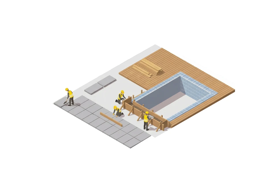 Terrasse extérieure résidentielle en bois avec mobilier de jardin et barbecue à gaz